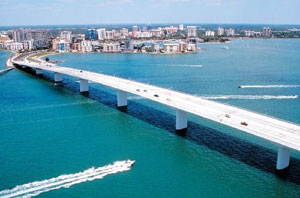 aerial of Sarasota Bay bridge