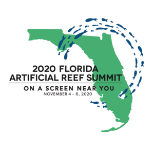 Image of Florida in green and title of summit. Circle of blue fish surrounds title.