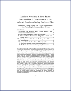 Front page of Roads to Nowhere in Four States: State and Local Governments in the Atlantic Southeast Facing Sea-Level Rise publication