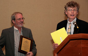 LeRoy Creswell (left) was presented the Meritorious Award plaque at the National Shellfish annual meeting in 2013. 